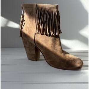 Rag & Bone Newbury Fringed Camel Suede Ankle Boots Size 10
